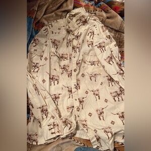 Longhorn Print Button-Up Shirt